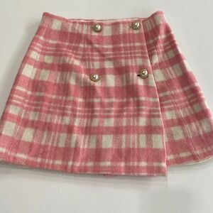 Majorelle revolve pink cream plaid wool skirt pearl buttons sz s